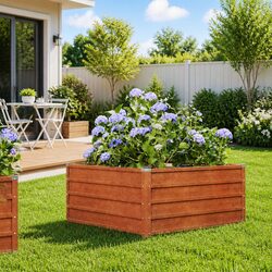 Practical Corten Steel Raised Bed Planter for Gardens, 100x100x45cm