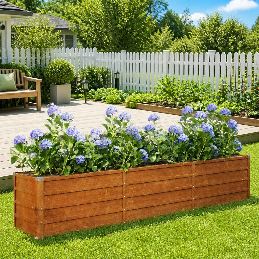 Corten Steel Garden Raised Bed Planter 240x40x45 cm Weathering Steel Outdoor