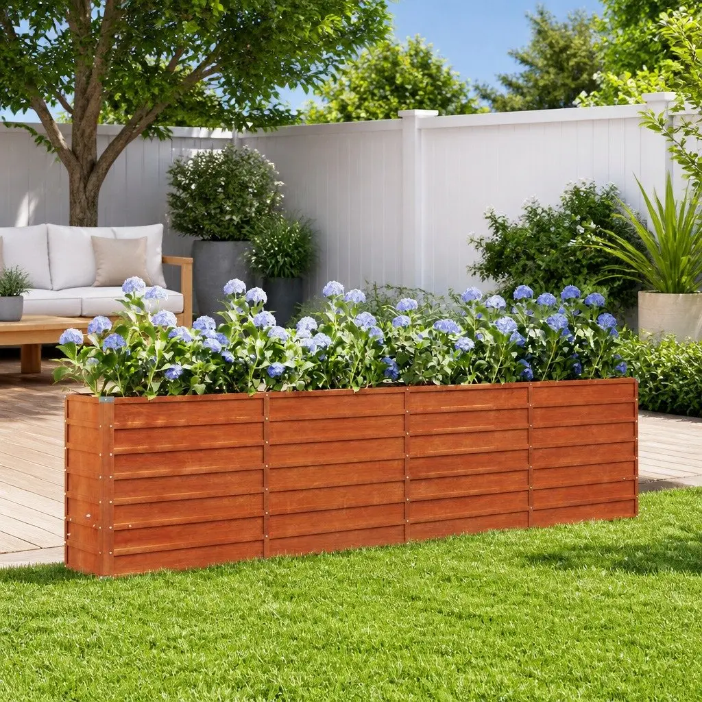 Garden Raised Bed Planter Corten Steel 320 x 40 x 77 cm Brown Outdoor Vegetable Flower Herb Pot