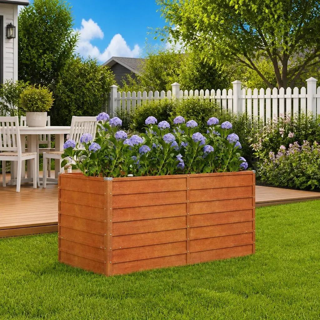 Corten Steel Outdoor Raised Bed Planter Open Bottom 160cm x 80cm x 77cm Brown Garden Vegetable Flower