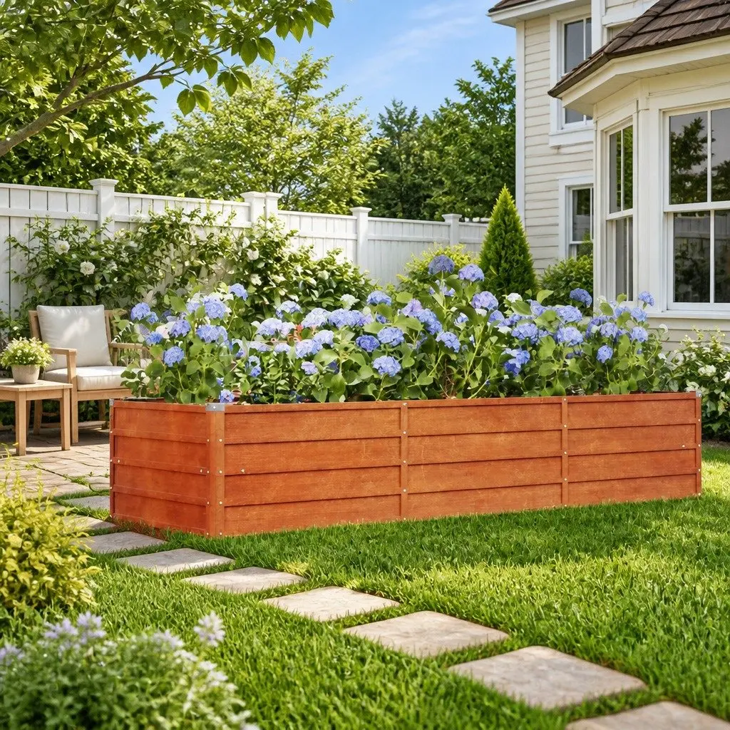 Corten Steel Raised Garden Bed Outdoor Planter Box 240x80x45cm Brown Weather Resistant