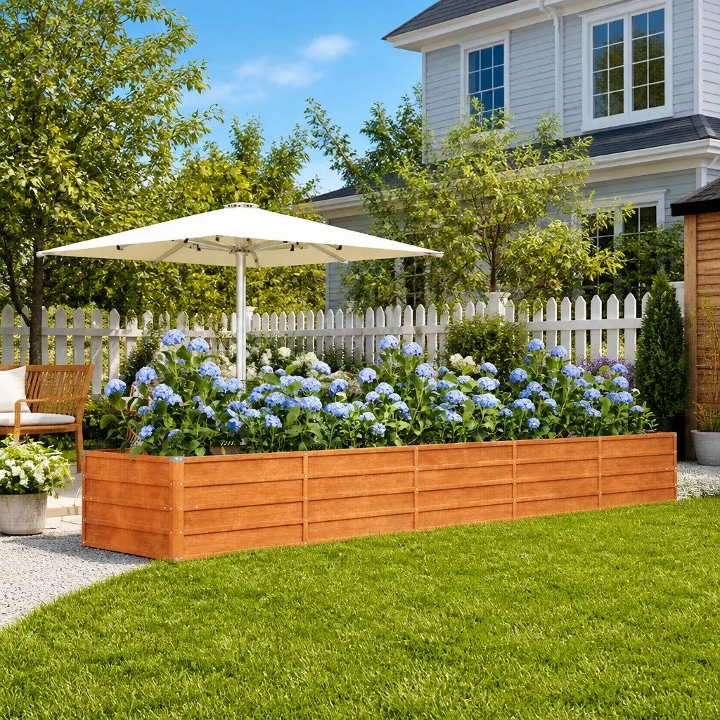 Garden Raised Bed Planter Corten Steel 400x80x45cm Brown Outdoor