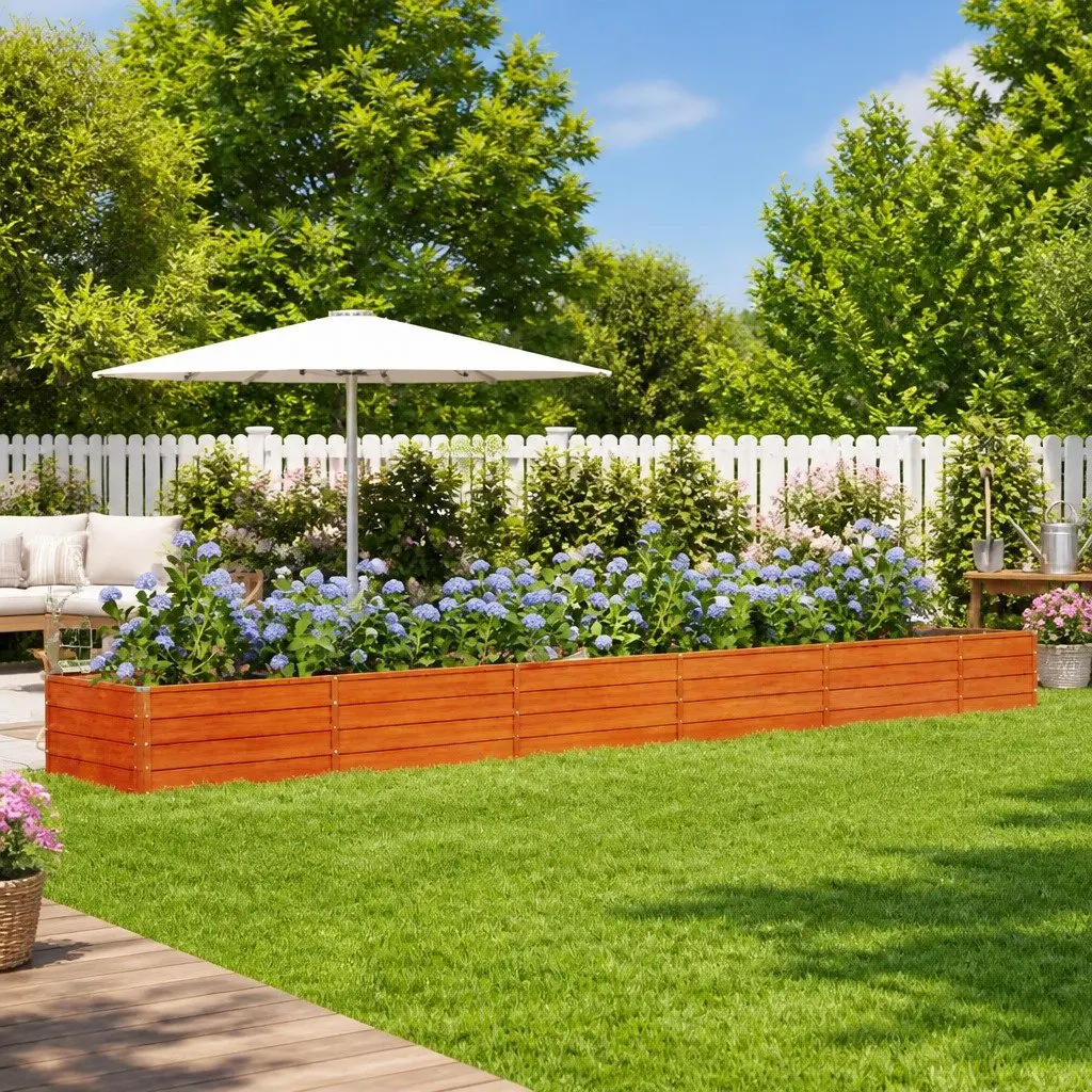 Garden Raised Bed Planter Corten Steel 600 x 80 x 45 cm Brown Outdoor Vegetable