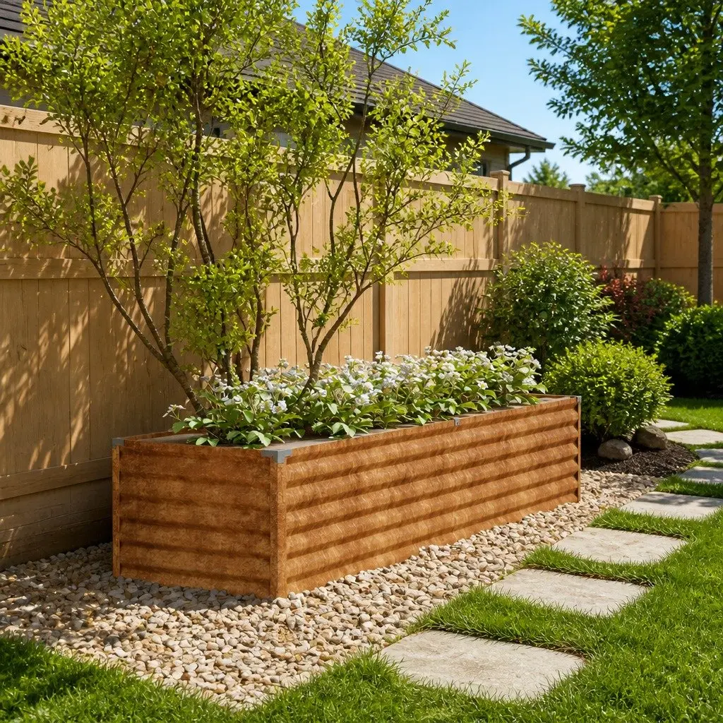 Raised Garden Bed Planter Corten Steel Brown 194x50x36cm Durable Outdoor for Vegetables Flowers