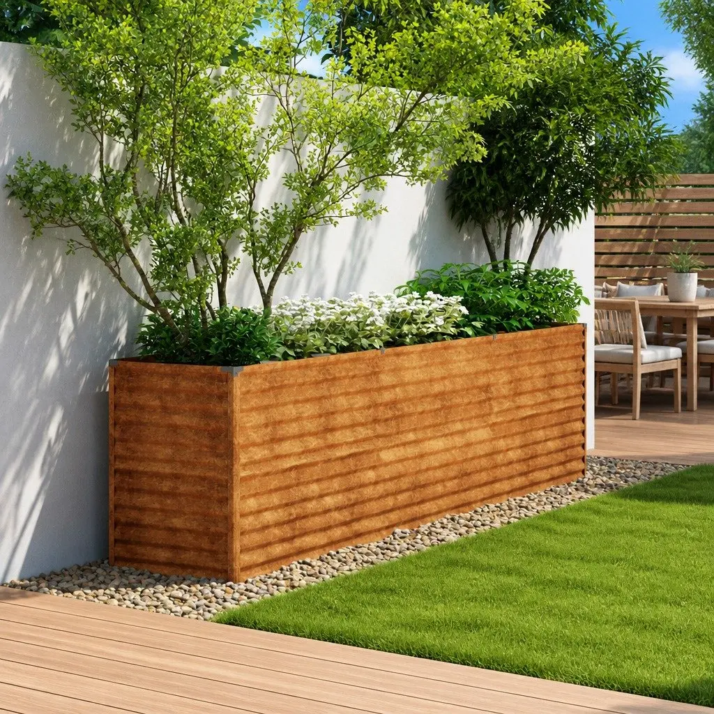 Raised Garden Bed Planter Corten Steel 291x50x69 cm Brown Outdoor Vegetable Flower Box