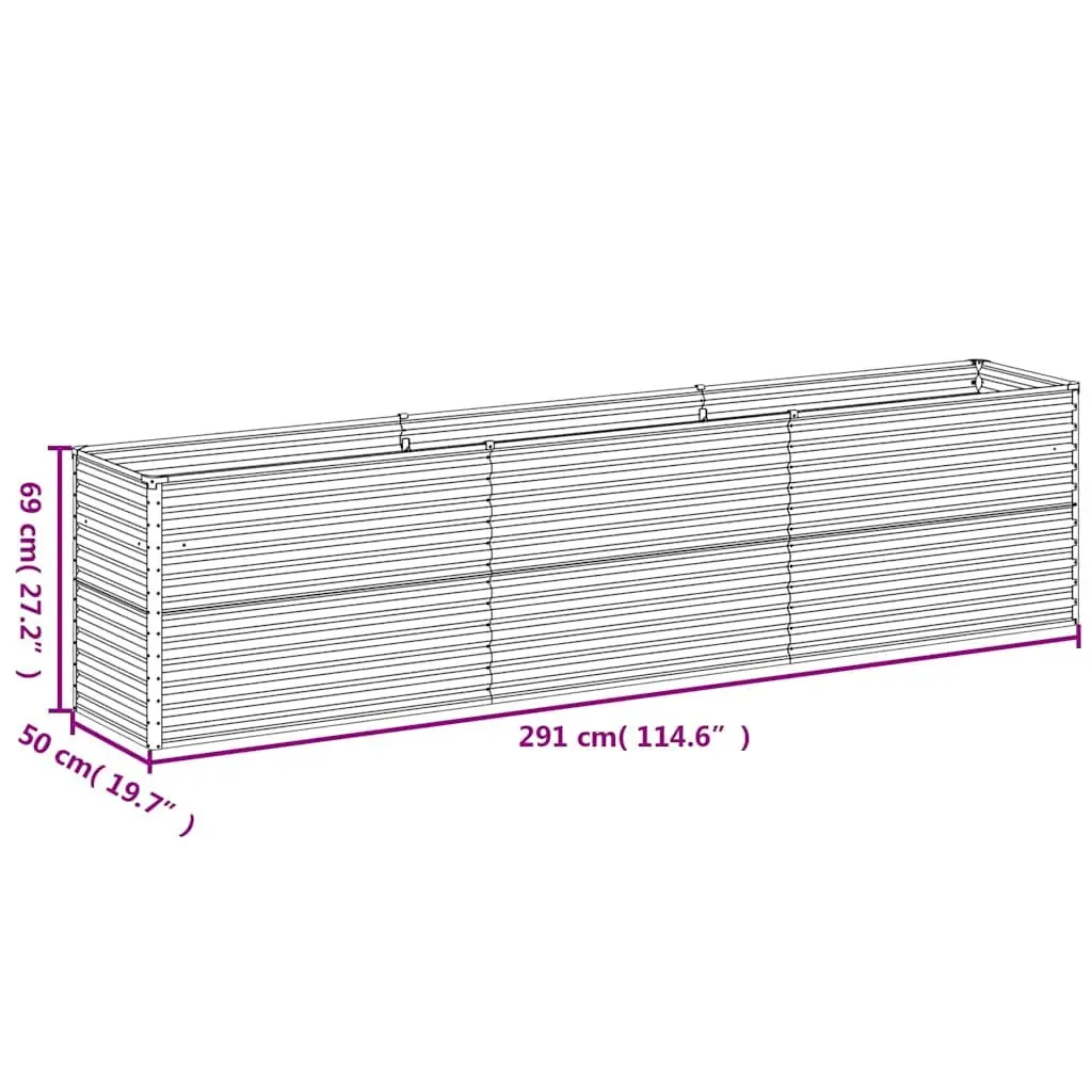 Raised Garden Bed Planter Corten Steel 291x50x69 cm Brown Outdoor Vegetable Flower Box