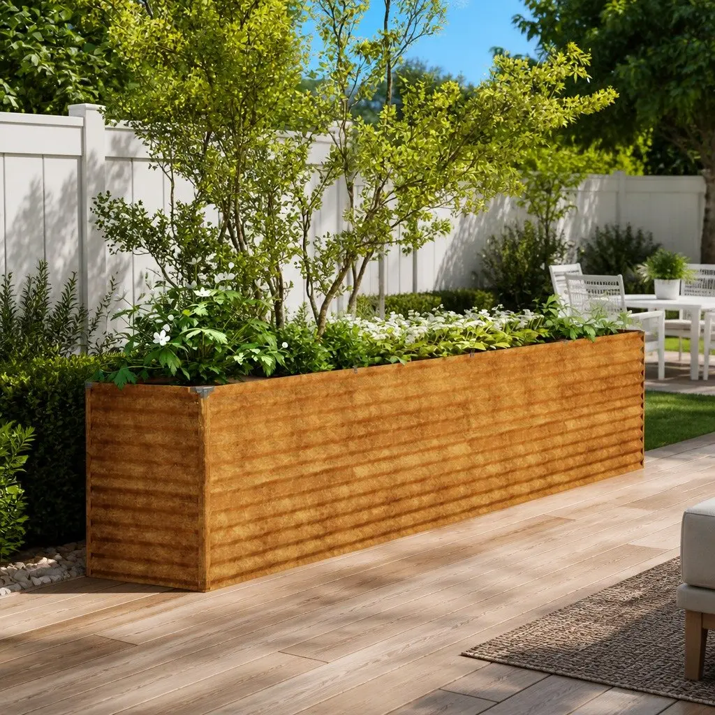 Garden Raised Bed Corten Steel 385x50x69 cm Brown Planter Box Outdoor