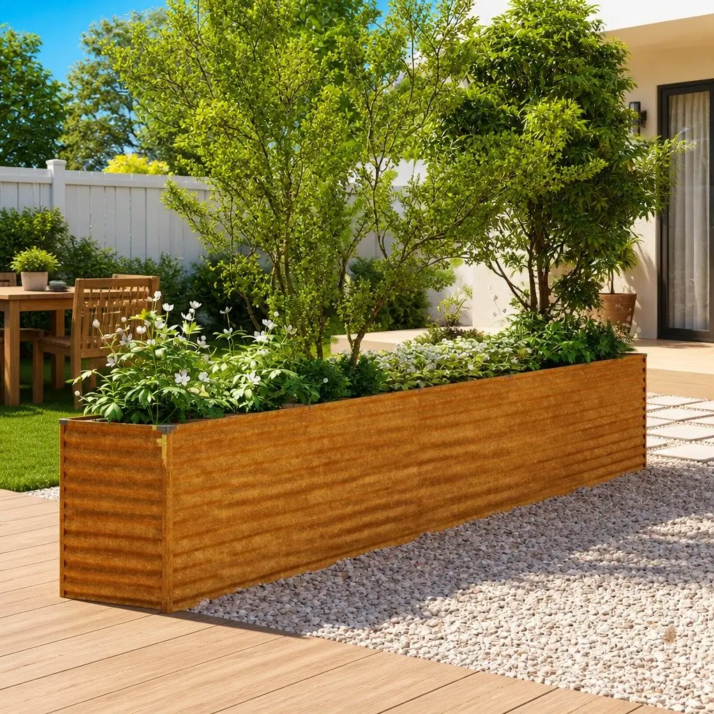 Corten Steel Garden Planter Box 482 x 50 x 69 cm Brown Outdoor Raised Bed for Vegetables Herbs and Flowers