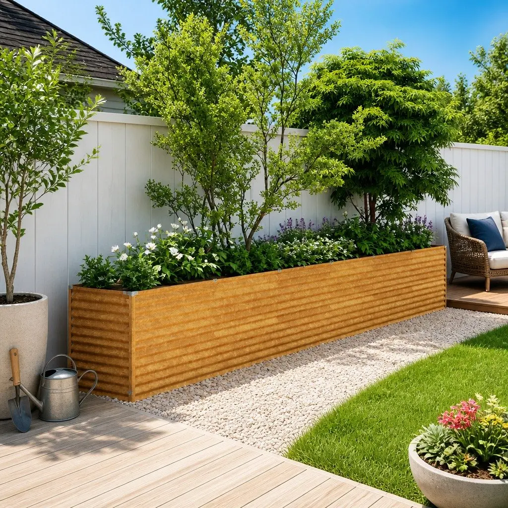 Corten Steel Planter Box Outdoor Vegetable Garden Raised Bed Brown 579 x 100 x 36 cm