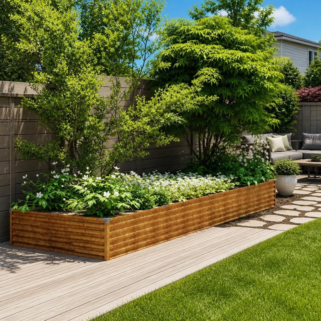 Corten Steel Garden Planter 387x100x36cm Raised Bed Outdoor Vegetable Flower Brown
