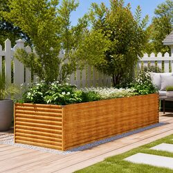 Practical Raised Garden Bed for Vegetables, 386x100x69cm Brown Steel