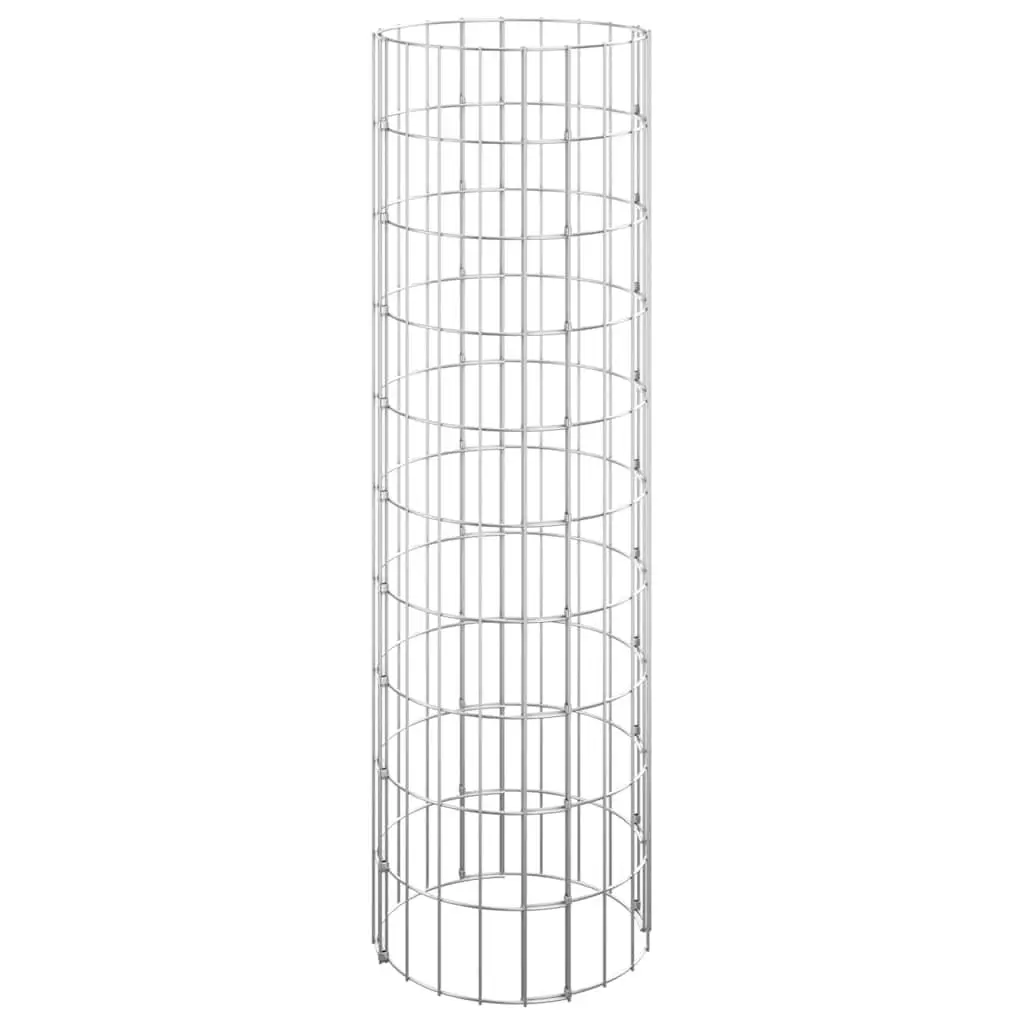 Circular Gabion Pole Galvanised Steel 30 cm Diameter 100 cm Height Silver Garden Fence Barrier Border Patio Planter