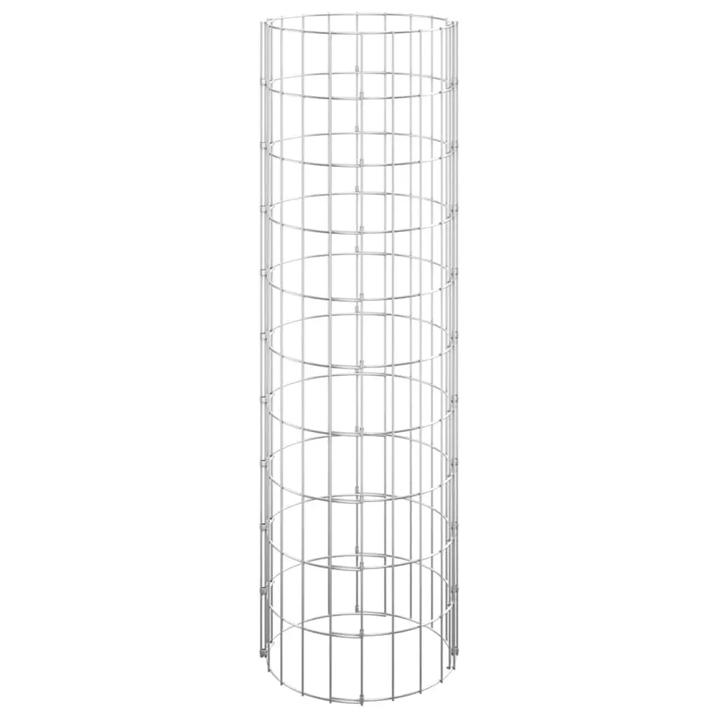 Circular Gabion Pole Galvanised Steel 30 cm Diameter 100 cm Height Silver Garden Fence Barrier Border Patio Planter