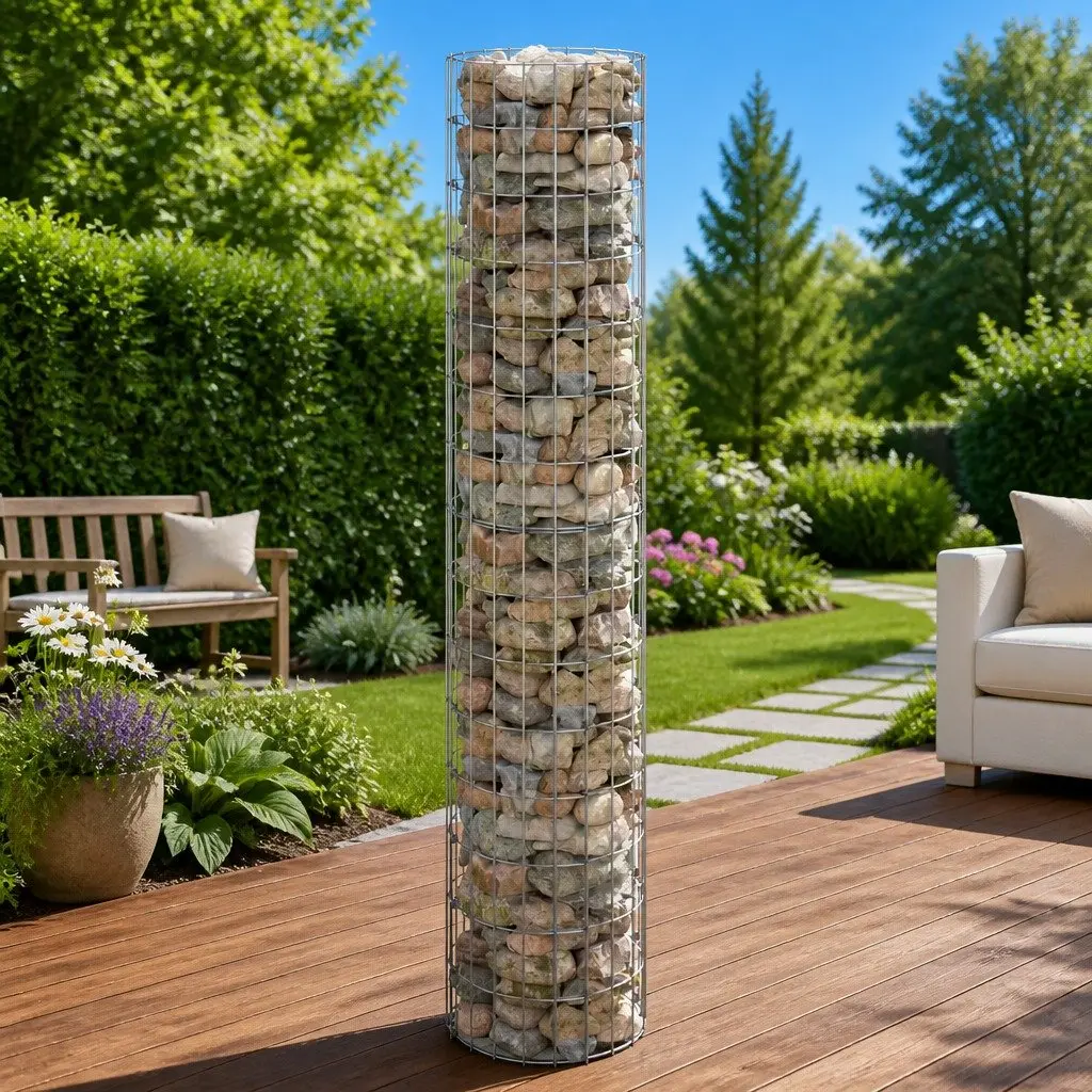 Gabion Pole Circular Silver Galvanised Steel 30cm Diameter 150cm Height for Garden Fence Border and Landscaping