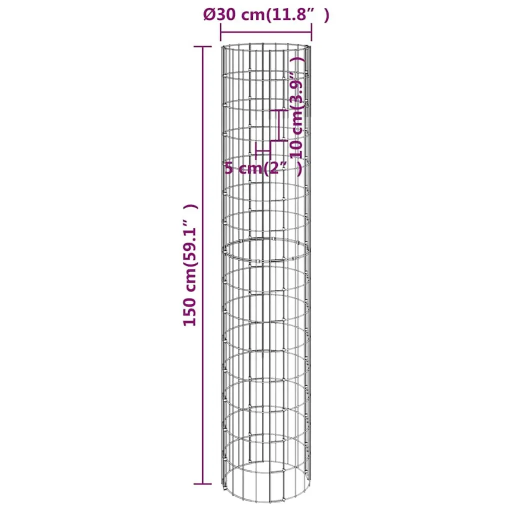 Gabion Pole Circular Silver Galvanised Steel 30cm Diameter 150cm Height for Garden Fence Border and Landscaping