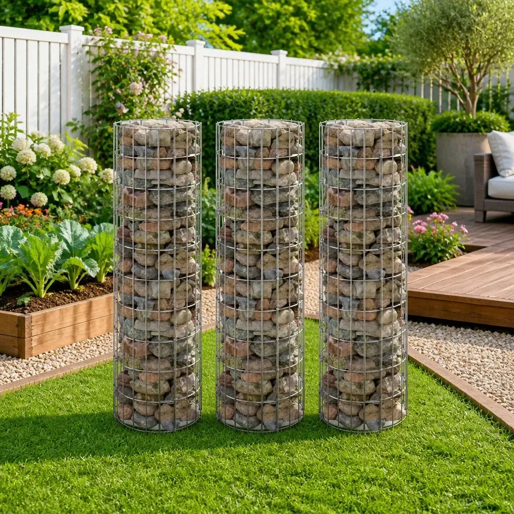 Circular Gabion Raised Beds Galvanised Steel 30 cm Diameter Silver Set of 3