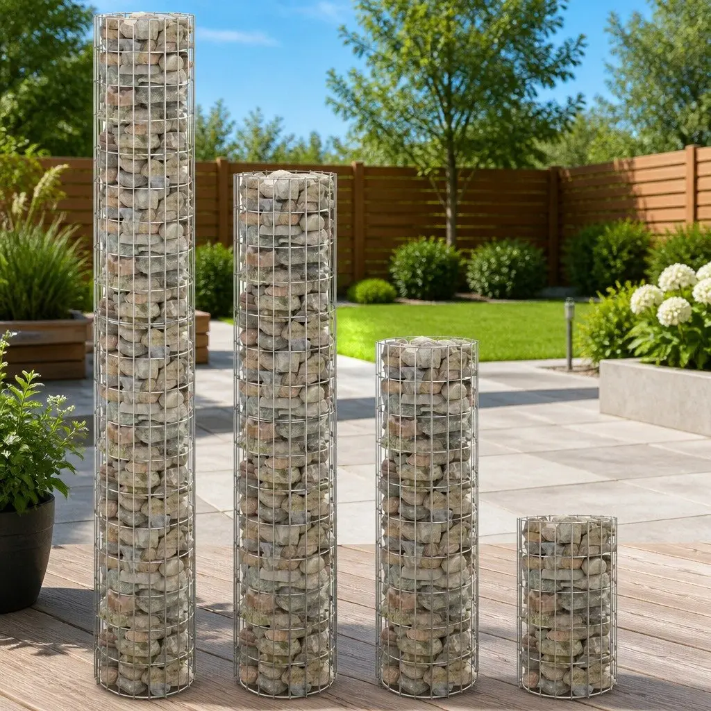 Gabion Raised Garden Beds Circular Silver Ø30cm 4 Pieces Galvanised Steel Weather Resistant Planter Border Set