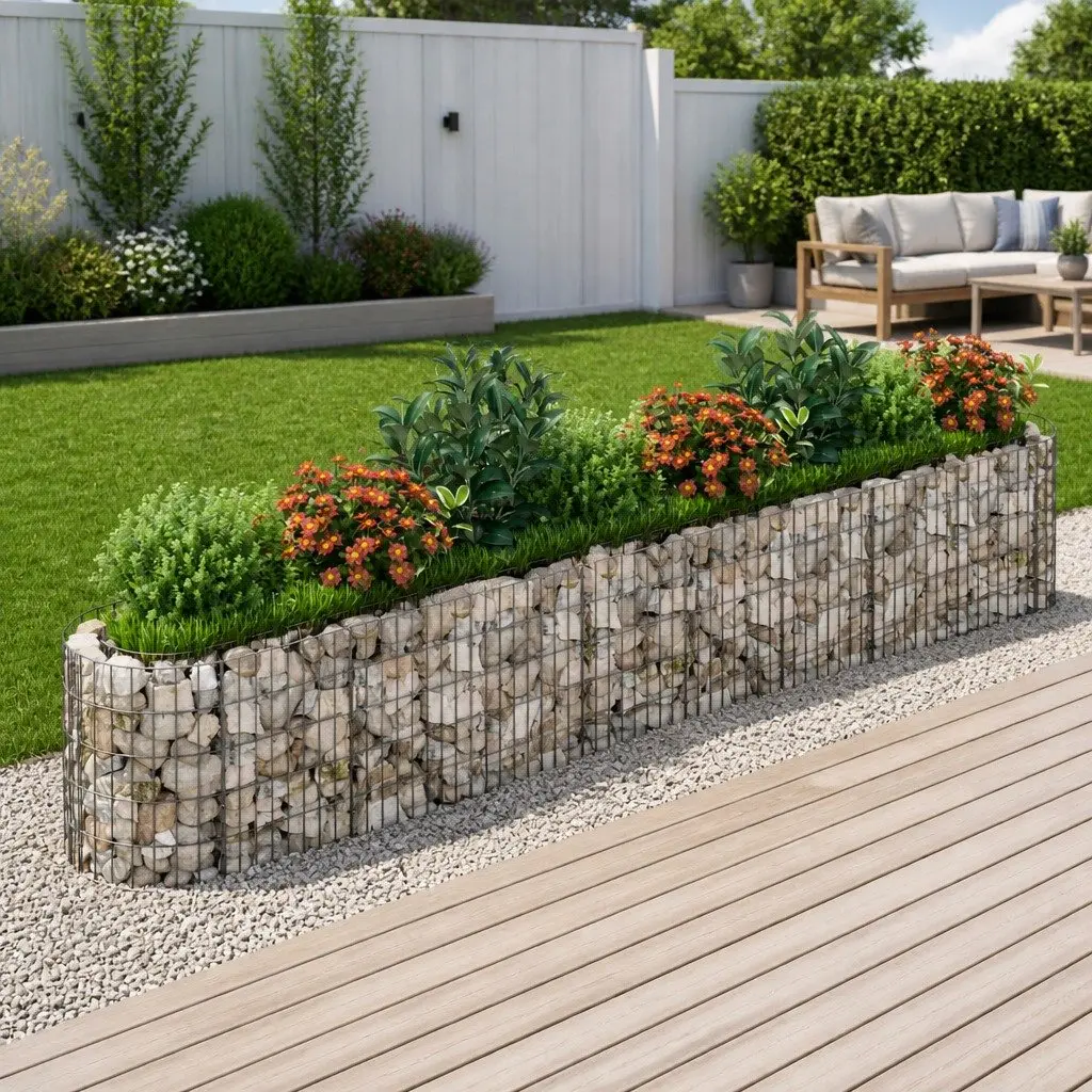 Raised Bed Gabion Planter Galvanised Iron 330x50x50cm Silver