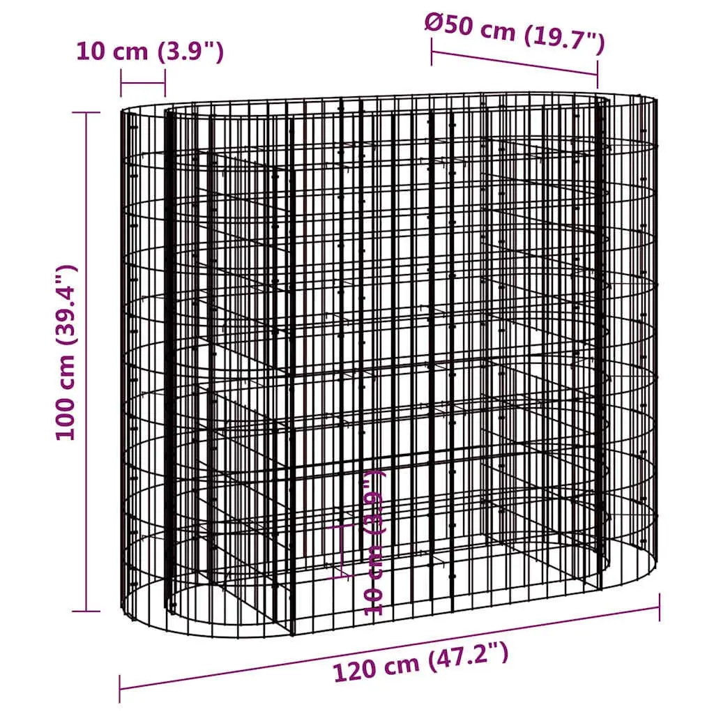 Gabion Planter Silver Galvanised Iron 120x50x100cm Durable Garden Border Flower Bed
