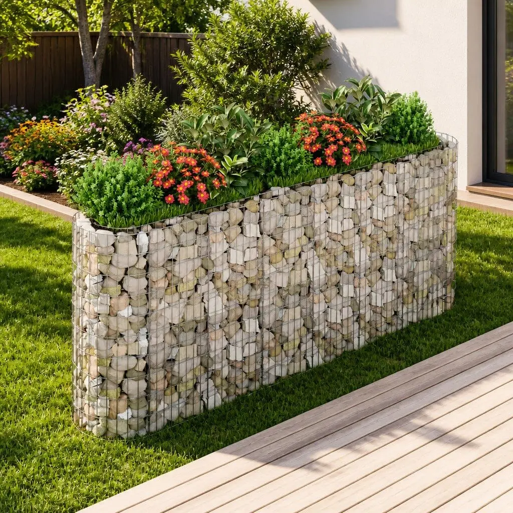 Gabion Raised Bed Galvanised Iron 260 x 50 x 100 cm Silver Garden Planter