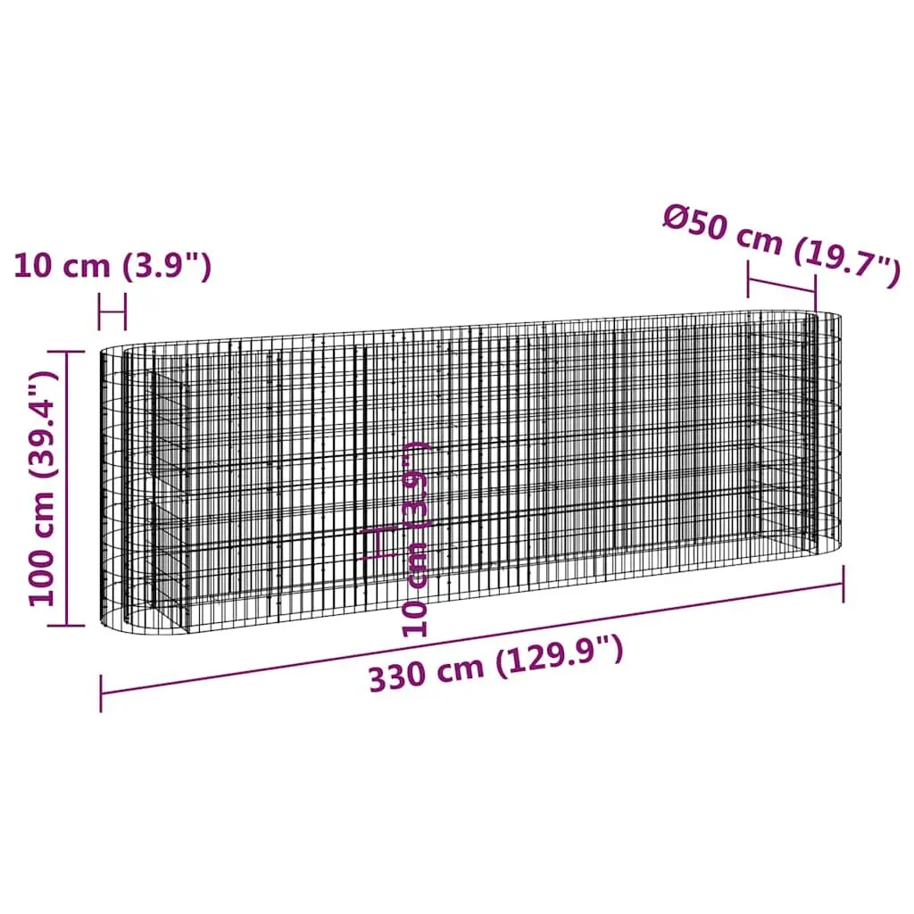 Gabion Raised Bed Garden Planter Galvanised Iron 330x50x100cm Silver
