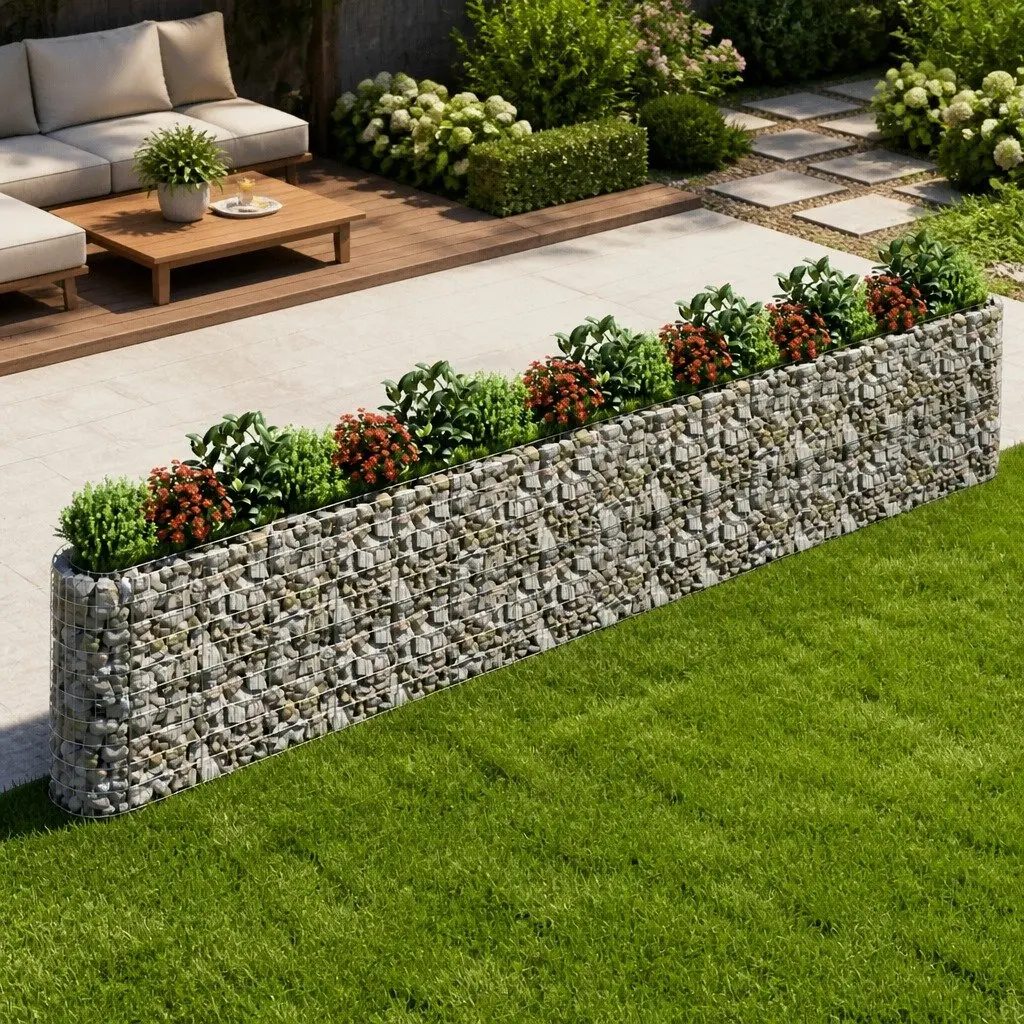 Gabion Raised Bed Galvanised Iron 610x50x100cm Silver Garden Planter Flower Border