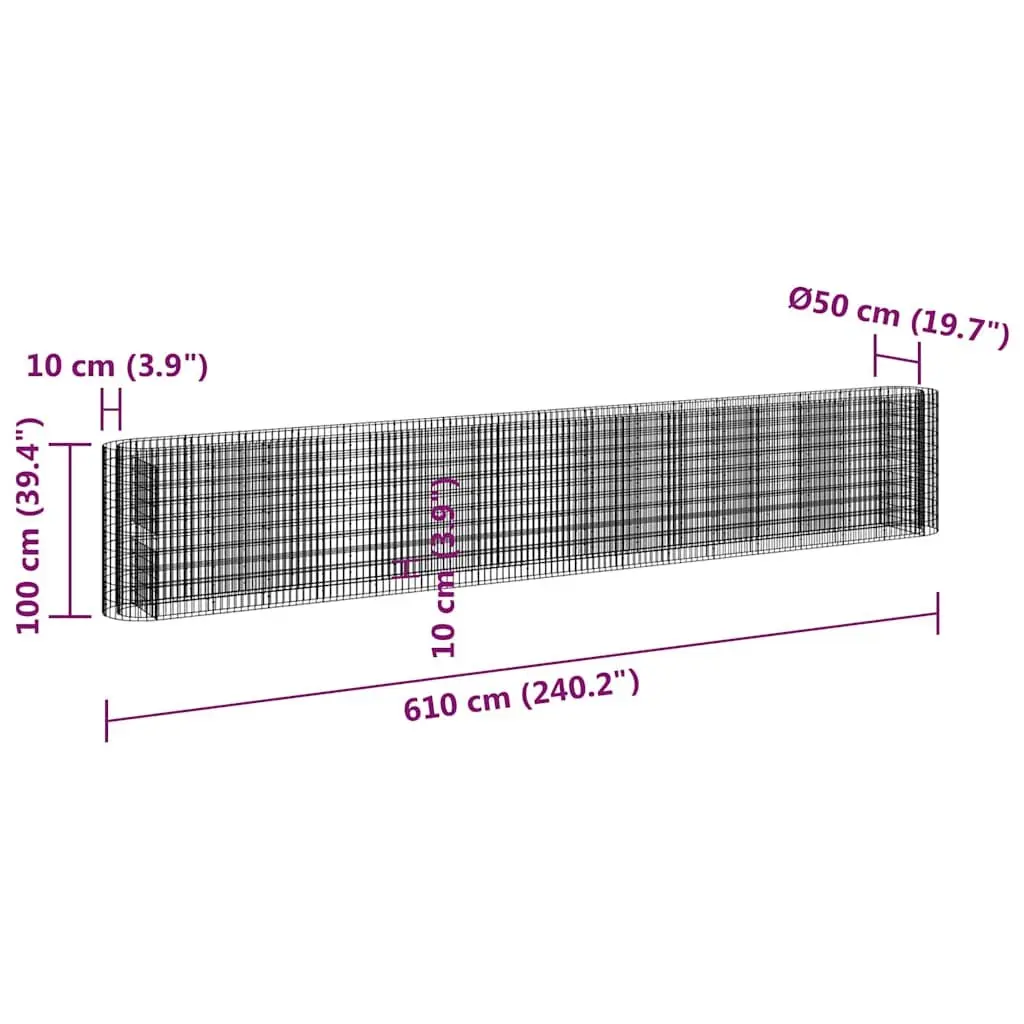 Gabion Raised Bed Galvanised Iron 610x50x100cm Silver Garden Planter Flower Border