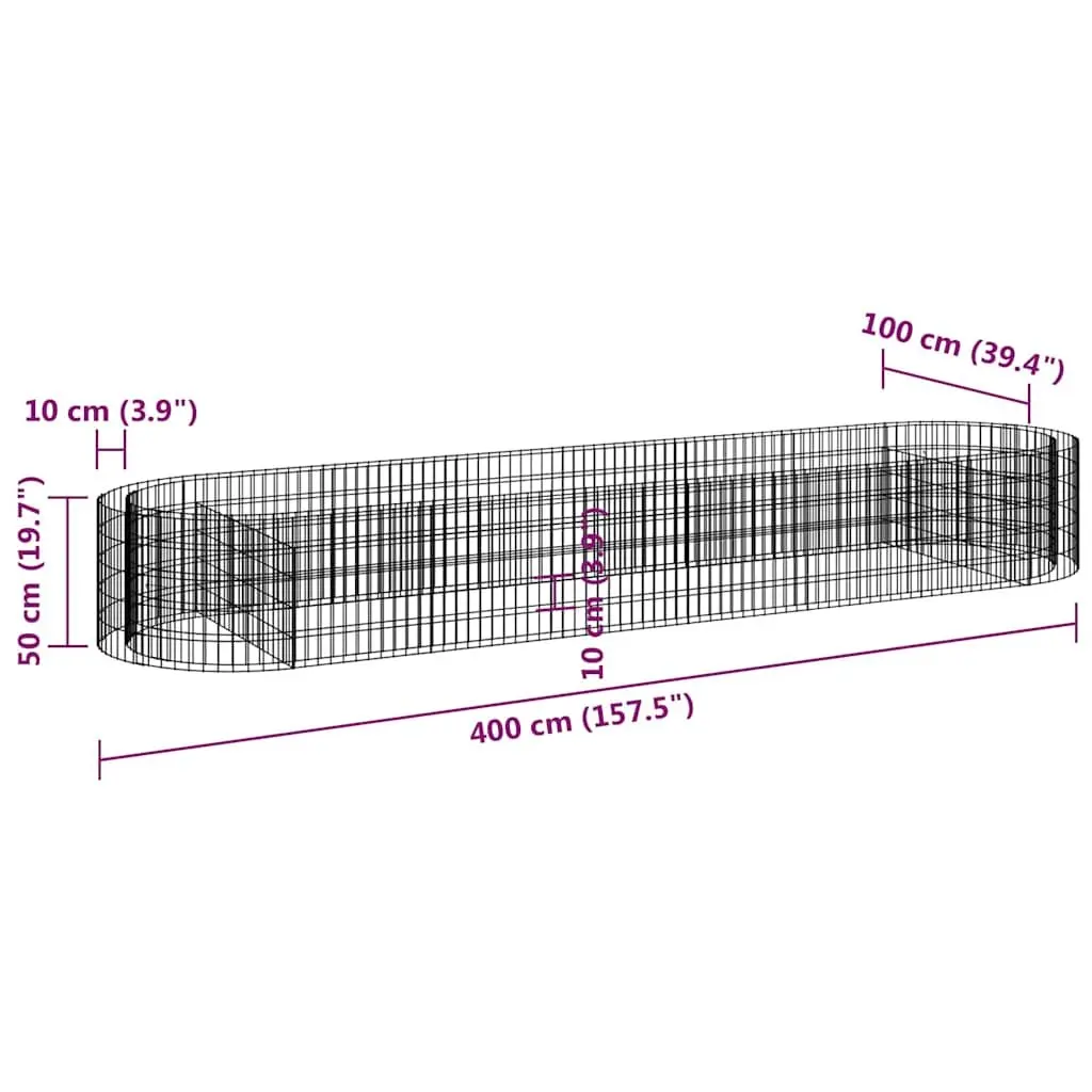 Garden Planter Gabion Raised Bed Silver Galvanised Iron 400x100x50cm