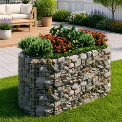 Gabion Raised Bed Garden Planter Galvanised Iron Flower Border 200x100x100cm