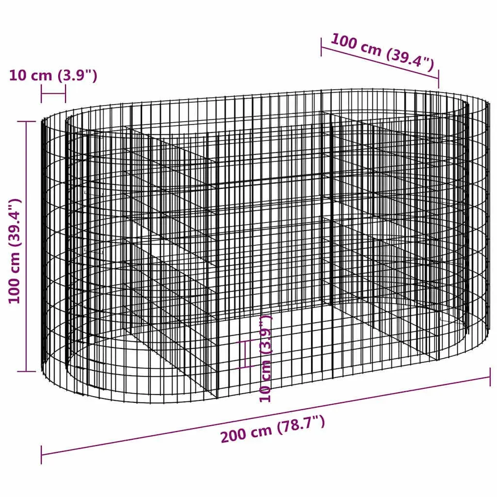 Galvanised Iron Gabion Garden Planter Flower Border 200x100x100cm Silver Durable Raised Bed for Outdoor Landscaping