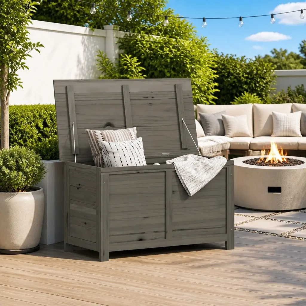 Cushion Storage Box Solid Fir Wood Anthracite 100x50x56cm Garden Patio Outdoor