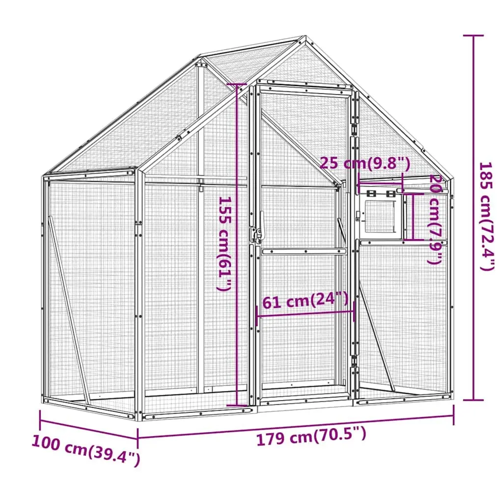 Bird Aviary Aluminium Frame Wire Mesh Cage 179x100x185 cm Silver