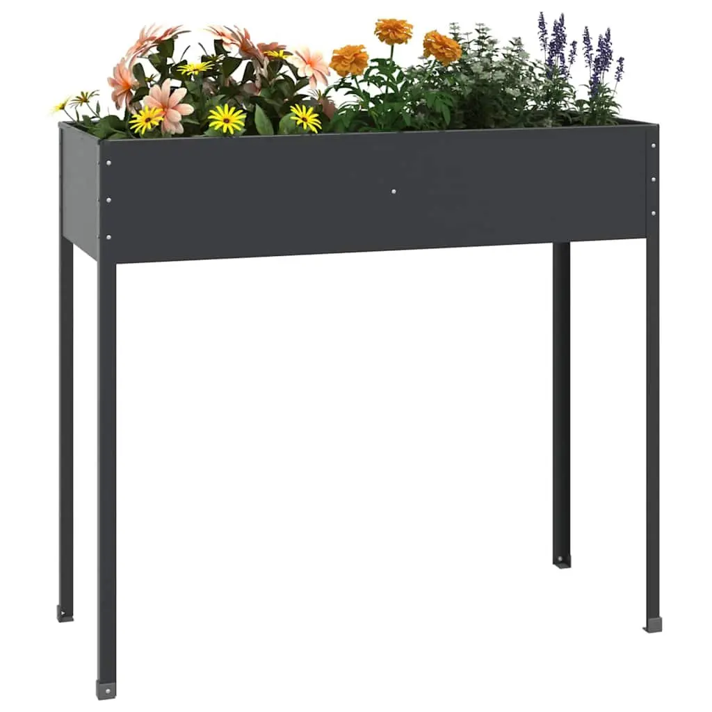 Garden Planter Galvanised Steel 100.5 x 40.5 x 90 cm Anthracite High Feet Outdoor Pots Flowers Vegetables