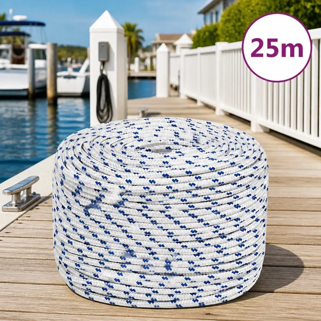 Boat Rope Polypropylene 6mm 25m White Braided Marine Sailing Rigging Dock Line