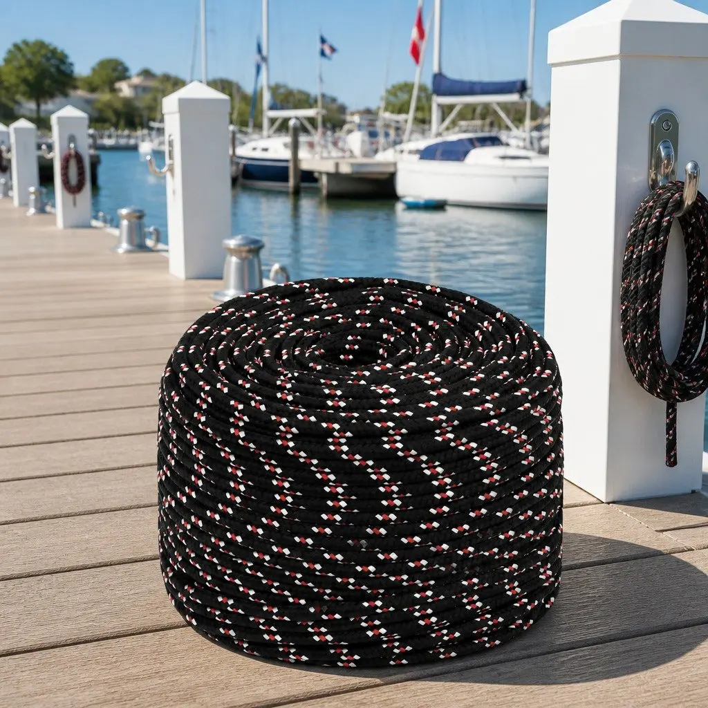 Black Marine Rope 6mm 25m Braided Polypropylene Durable Weather Resistant Dock Line