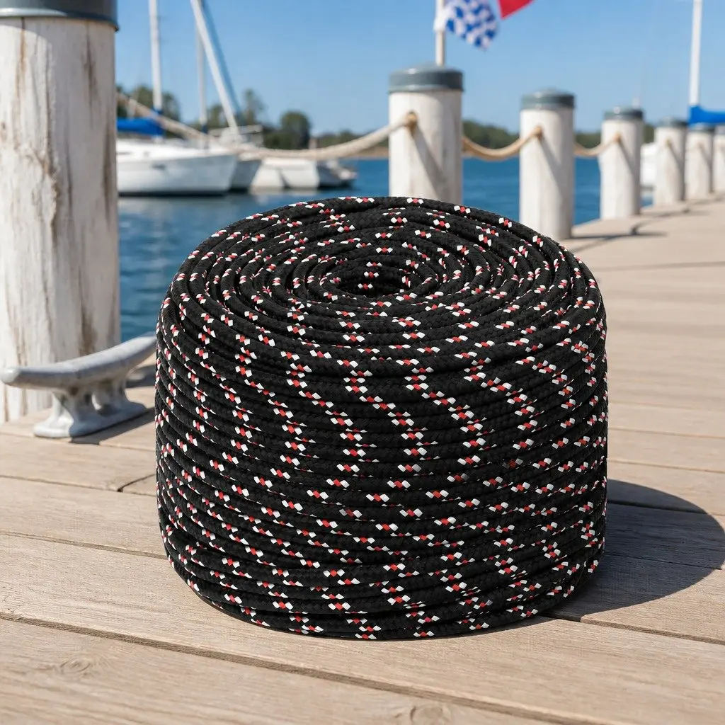 Boat Rope Polypropylene 8mm 50m Black Braided Marine Sailing Rigging Dock Line Coil
