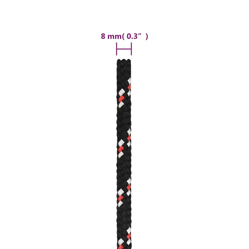 Boat Rope Polypropylene 8mm 50m Black Braided Marine Sailing Rigging Dock Line Coil