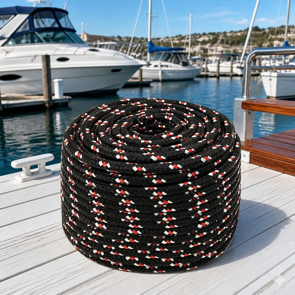 Marine Rope Braided Polypropylene 25m Black 12mm Durable Weather Resistant for Sailing Boating Dock Lines