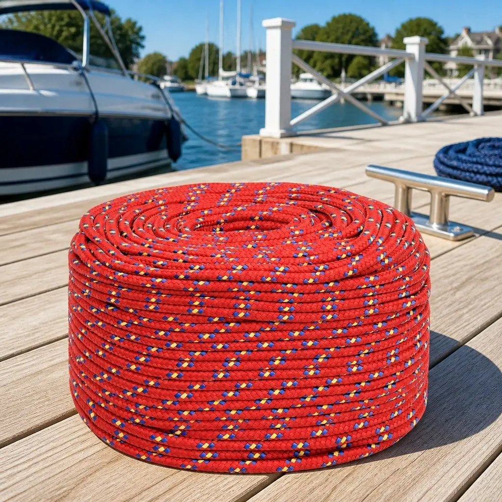 Red Polypropylene Boat Rope 6mm 25m Durable Braided Marine Dock Line for Sailing Rigging Yachting