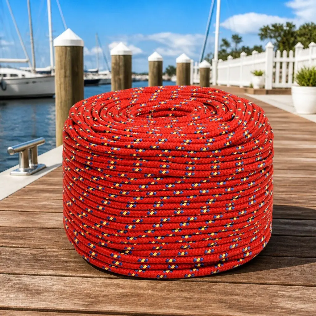 Boat Rope Braided Polypropylene 8mm Red 50m Marine Dock Line
