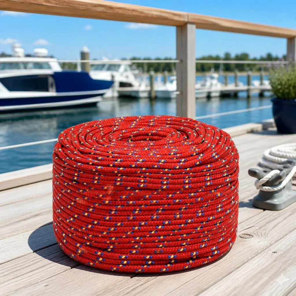 Boat Rope Polypropylene 10mm 25m Red Braided Marine Dock Line