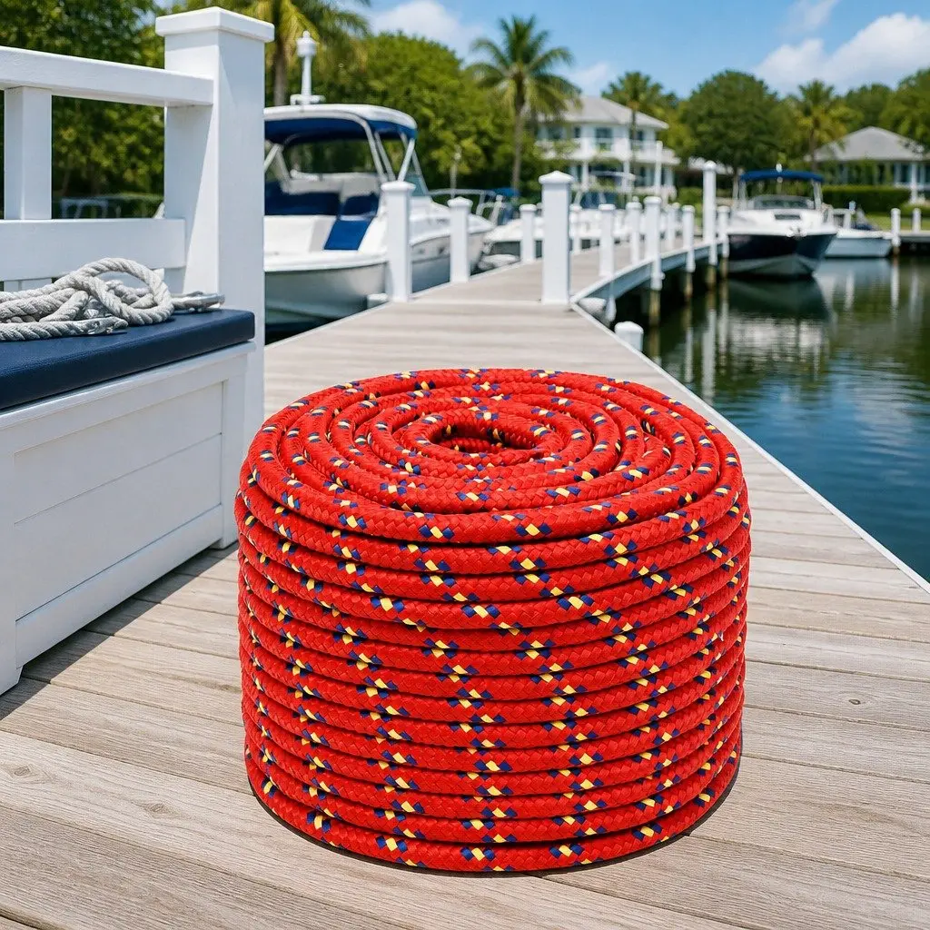 Boat Rope Polypropylene 12mm 25m Red Braided Marine Dock Line