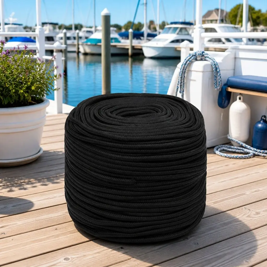 Boat Rope Polypropylene 8mm 25m Black Braided Marine Dock Line