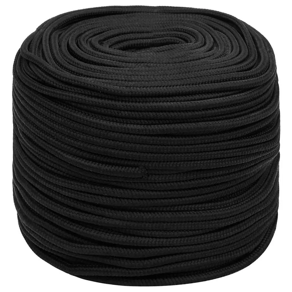 Boat Rope Polypropylene 8mm 25m Black Braided Marine Dock Line