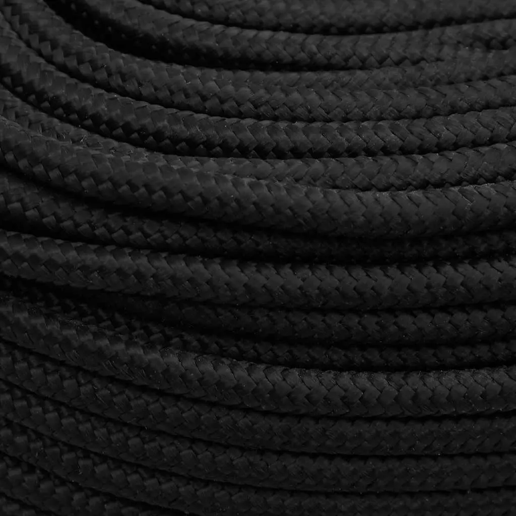 Boat Rope Polypropylene 8mm 25m Black Braided Marine Dock Line