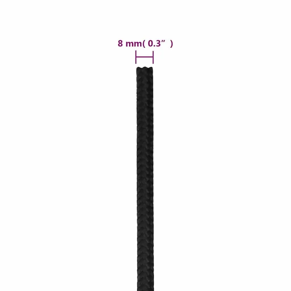 Boat Rope Polypropylene 8mm 25m Black Braided Marine Dock Line