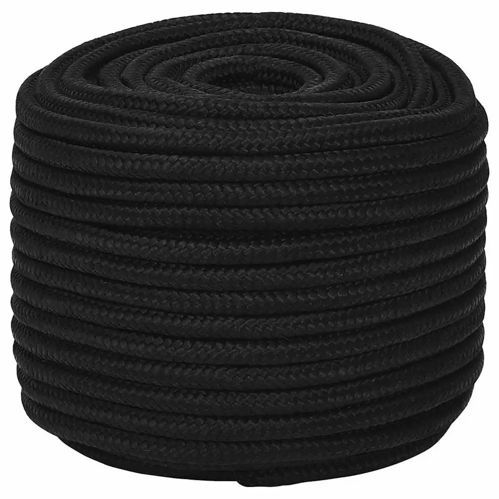 Braided Polyester Work Rope 12mm 50m Black Durable Utility Cord General Purpose