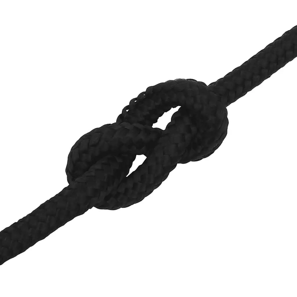 Braided Polyester Work Rope 12mm 50m Black Durable Utility Cord General Purpose