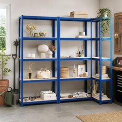5-Layer Industrial Storage Shelves 3 pcs Blue Steel Engineered Wood Boltless