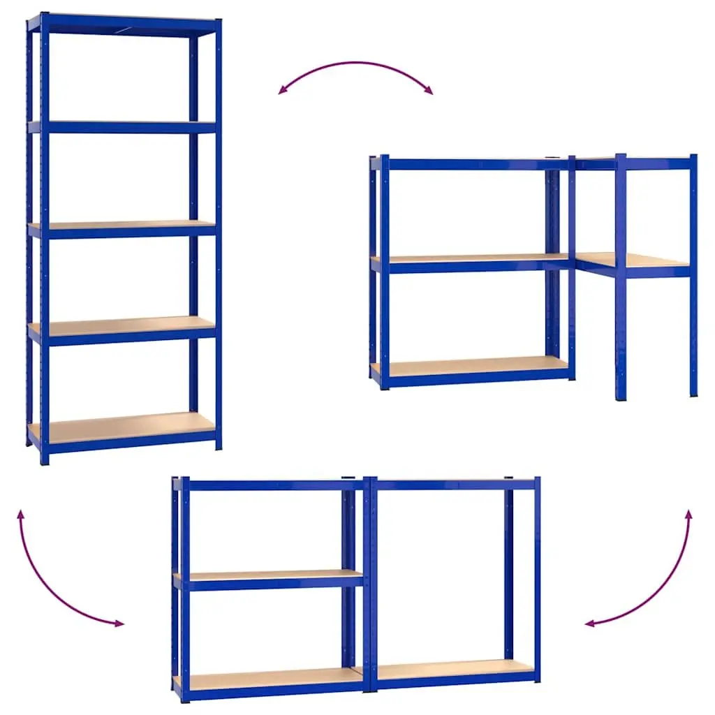 Industrial Storage Shelves Steel Engineered Wood 5-Layer Blue 3 Piece
